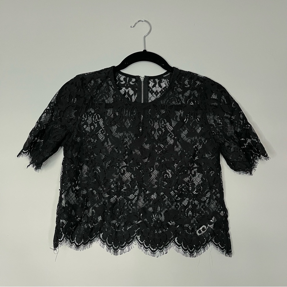 Forever 21 Cropped Black Lace Top Size S Excellent Condition See through